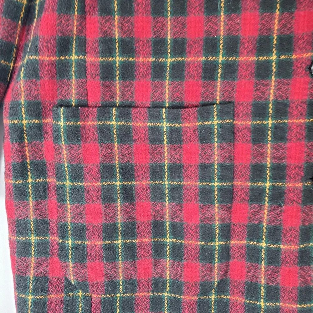 White Stag Woman Plaid Blazer Jacket Red Black Yellow Longline Coat Pockets